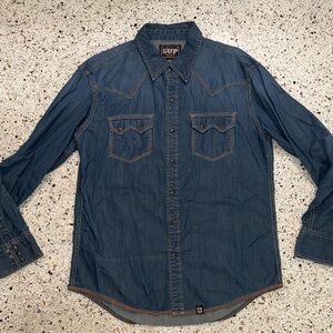 Cowboy Up Tailored Fit denim Jean pearl button down up large L